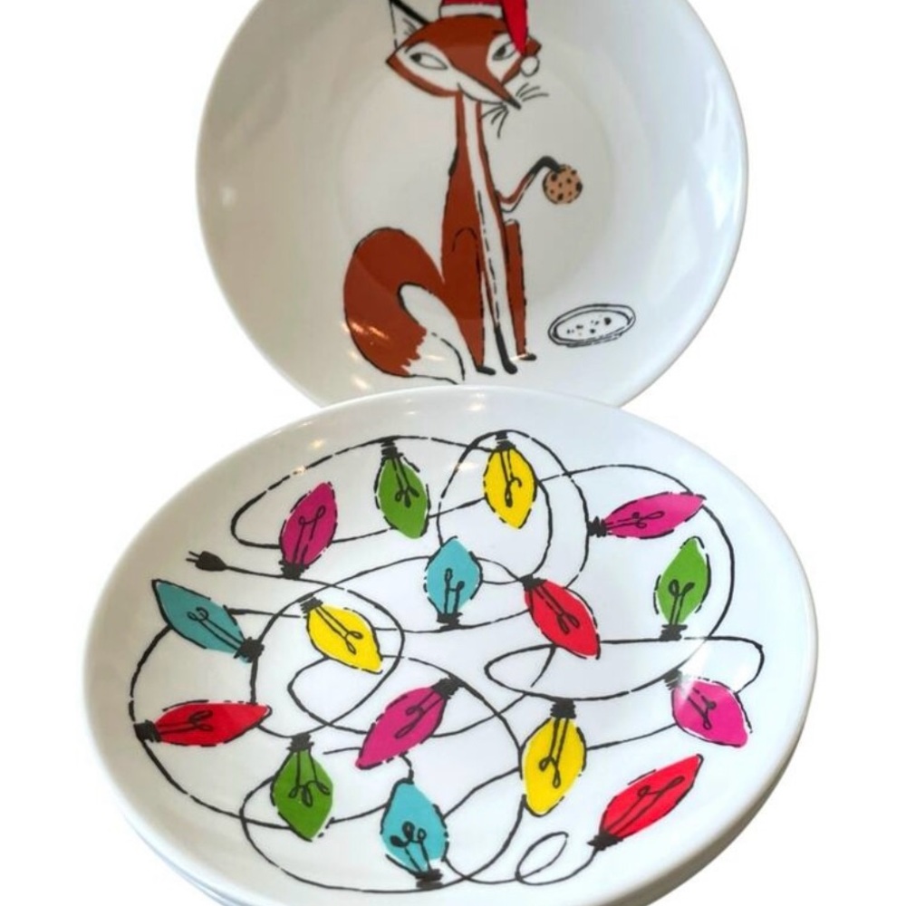 ♠️Kate Spade NEW Melamine Tidbit Plates 6in Holiday 🎄Festive Foxes Set of 4